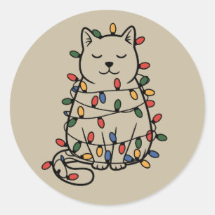 かわいい猫好きのクリスマス電飾 ねこ母さんのXmas ラウンドシール