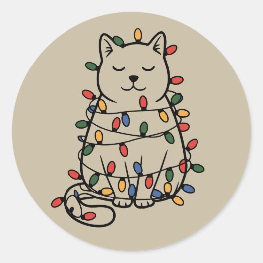 かわいい猫好きのクリスマス電飾 ねこ母さんのXmas ラウンドシール (正面)