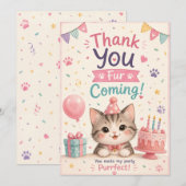 かわいい猫好きの誕生日お礼カード 招待状 (正面/裏面)