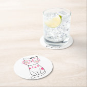 かわいい猫好きギフトピンクグラスキットンおたく子猫 ラウンドペーパーコースター (インサイチュ)