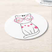 かわいい猫好きギフトピンクグラスキットンおたく子猫 ラウンドペーパーコースター (アングル)