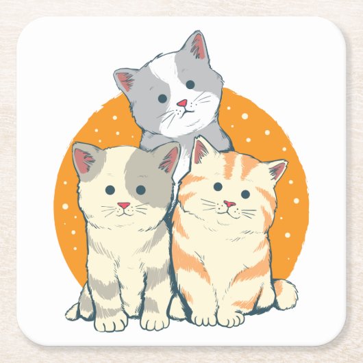 かわいい猫好きギフト子猫子猫グレーオレンジ猫 スクエアペーパーコースター (正面)