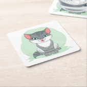 かわいい猫好きギフト虎猫子猫ママ漫画の子猫 スクエアペーパーコースター (アングル)