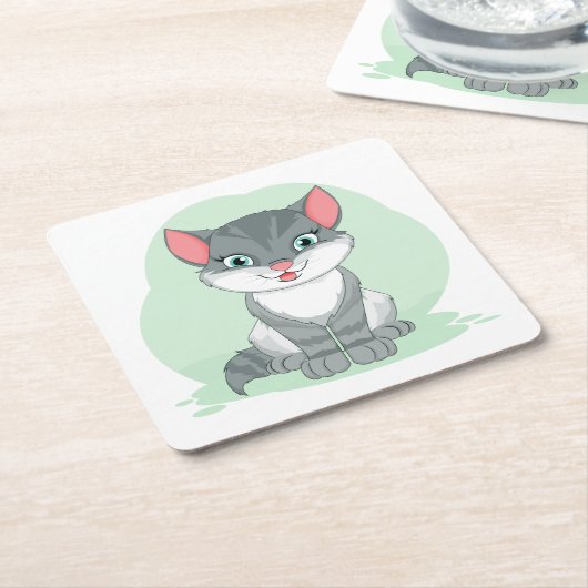 かわいい猫好きギフト虎猫子猫ママ漫画の子猫 スクエアペーパーコースター (アングル)