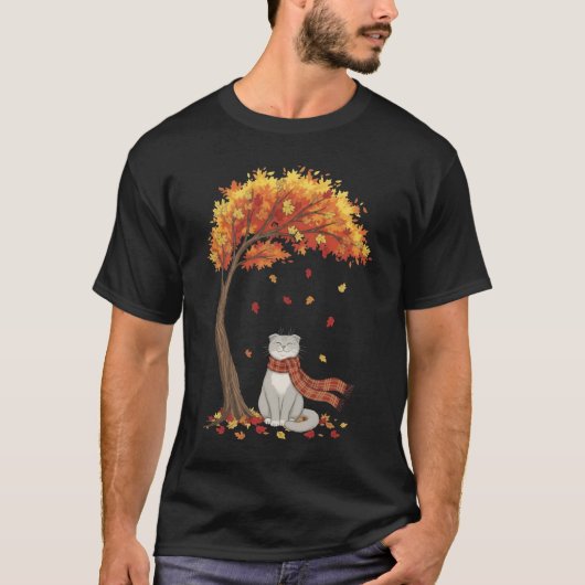 かわいい猫好きスコティッシュフォールド猫秋 Tシャツ (正面)
