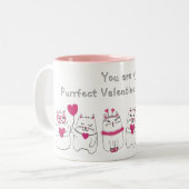 かわいい猫好きズバレンタインデーピンク ツートーンマグカップ (正面左)