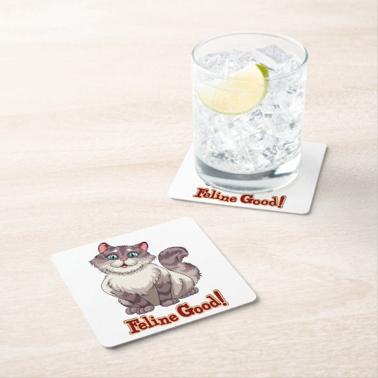 かわいい猫好きタイガーグレー子猫ネコ良い子猫 スクエアペーパーコースター (インサイチュ)