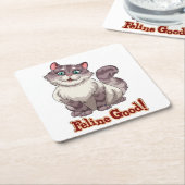 かわいい猫好きタイガーグレー子猫ネコ良い子猫 スクエアペーパーコースター (アングル)