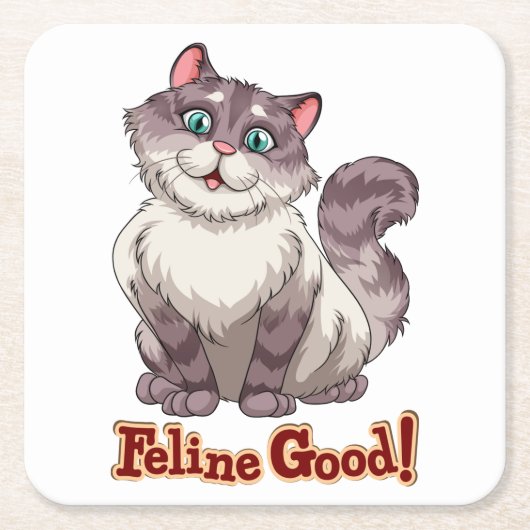 かわいい猫好きタイガーグレー子猫ネコ良い子猫 スクエアペーパーコースター (正面)