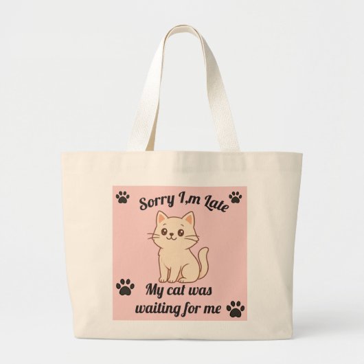 かわいい猫好きトートバッグ ラージトートバッグ (正面)