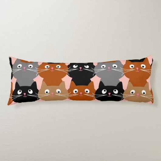 かわいい猫好きネコのペット灰色ピンクブラックパターン ボディピロー (正面)