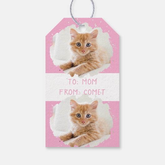 かわいい猫好きパーソナライズされたフォトパターンピンク ギフトタグ (裏面)