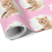 かわいい猫好きパーソナライズされたフォトパターンピンク ラッピングペーパー (ロールコーナー)