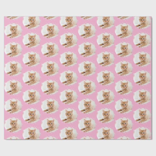 かわいい猫好きパーソナライズされたフォトパターンピンク ラッピングペーパー (フラット)