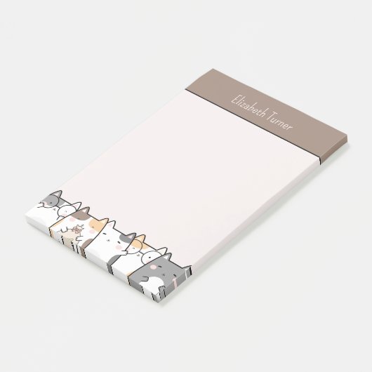 かわいい猫好きピンクとブラウンパーソナライズされたキッズ ポストイット (アングル)