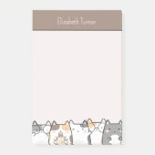 かわいい猫好きピンクとブラウンパーソナライズされたキッズ ポストイット (正面)