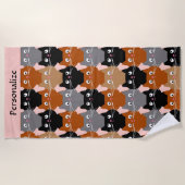 かわいい猫好きフェライン顔モノグラム ビーチタオル (正面)