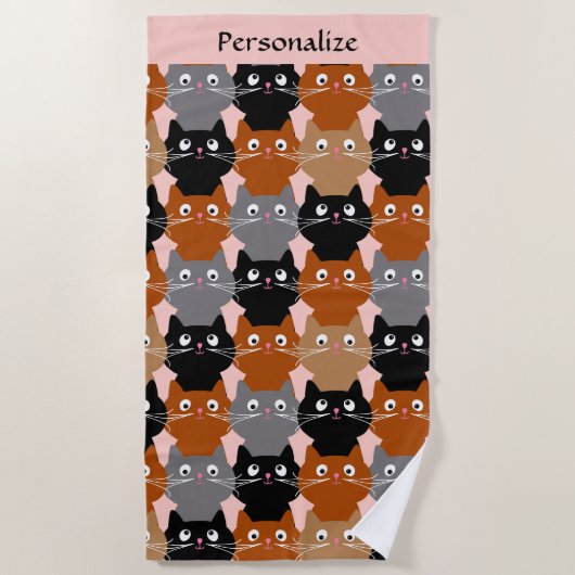 かわいい猫好きフェライン顔モノグラム ビーチタオル (正面)