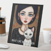 かわいい猫好きママ 台座サイン (インサイチュ)