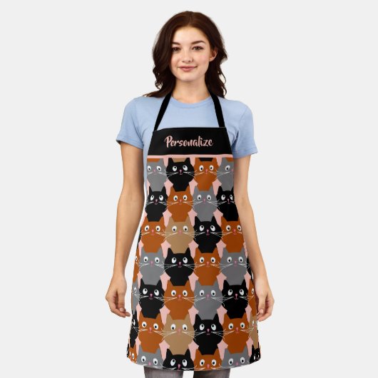 かわいい猫好き猫の子猫パタパーソナライズされたーン エプロン (着用した状態)
