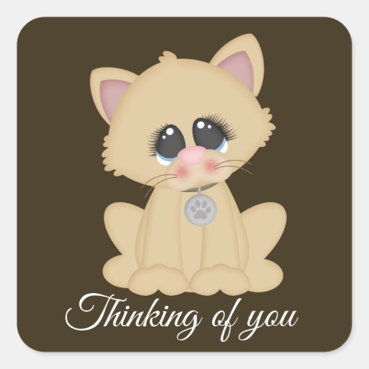 かわいい猫好き考えのステッカー スクエアシール (正面)