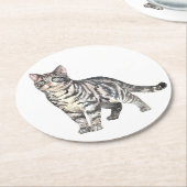 かわいい猫好き虎猫キッテングレータイガー子猫 ラウンドペーパーコースター (アングル)