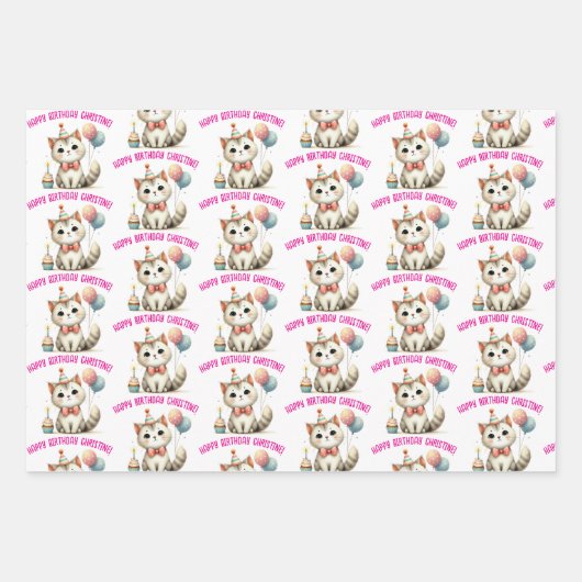 かわいい猫好き誕生祝いプレゼント ラッピングペーパーシート (正面3)