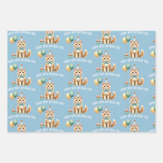 かわいい猫好き誕生祝いプレゼント ラッピングペーパーシート (正面2)