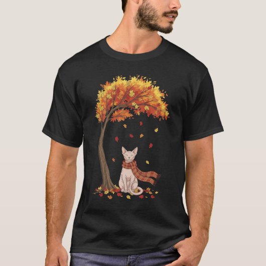 かわいい猫好き スフィンクス猫 秋 Tシャツ (正面)
