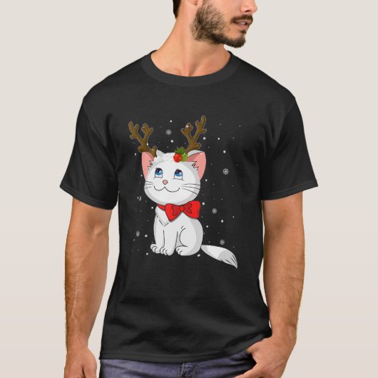 かわいい猫娘のトナカイクリスマス子猫が恋人に犠牲 Tシャツ (正面)