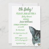 かわいい猫子猫キッテングリーン男の赤ちゃんガール 招待状 (正面)