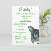 かわいい猫子猫キッテングリーン男の赤ちゃんガール 招待状 (スタンド正面)