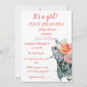 かわいい猫子猫キッテンピンクフローラベビーガールボホ 招待状 (正面)