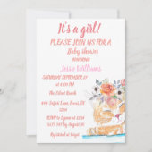 かわいい猫子猫キッテンピンクフローラベビーガールボホ 招待状 (正面)