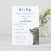 かわいい猫子猫キッテンブルー男の赤ちゃんシャワー 招待状 (スタンド正面)