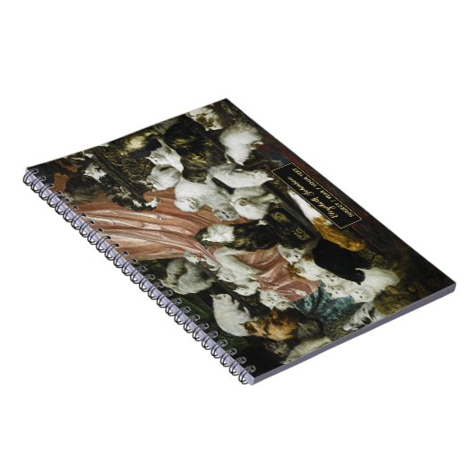 かわいい猫子猫ビンテージアート ゴールド モノグラム スケッチ ノートブック (右側)