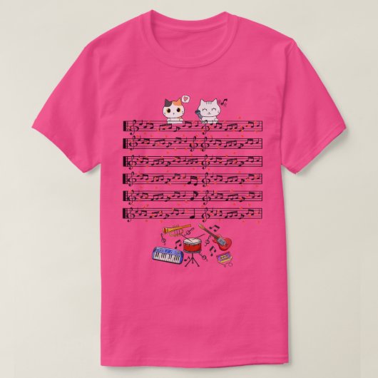 かわいい猫子猫遊のミュージックピアノミュージシャン Tシャツ (デザイン正面)