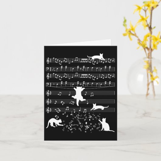 かわいい猫子猫遊の音符クレフ、 音符記号ピアノ音楽 カード (黄色い花)