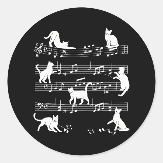かわいい猫子猫遊の音符クレフ、 音符記号ミュージシャン ラウンドシール (正面)