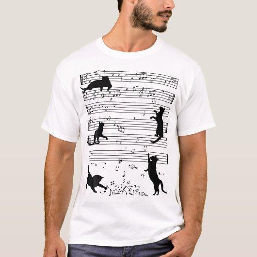 かわいい猫子猫遊の音符クレフ、 音符記号ミュージシャン Tシャツ (正面)