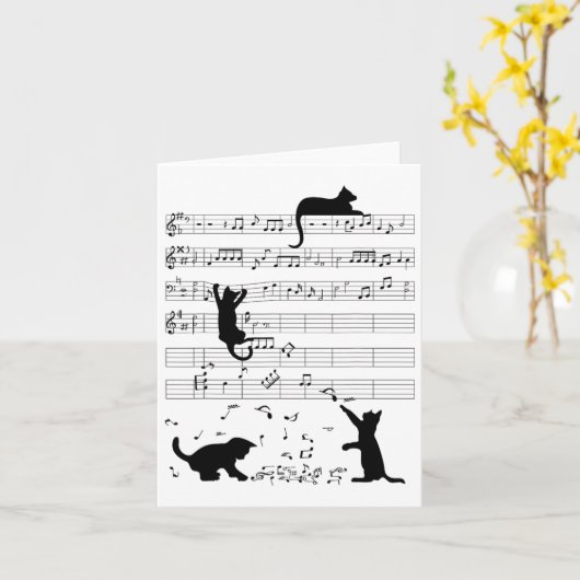 かわいい猫子猫遊の音符クレフ、 音符記号ミュージシャンAr カード (黄色い花)