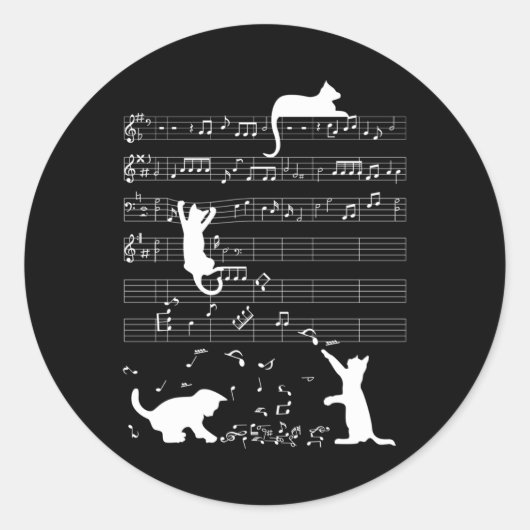 かわいい猫子猫遊の音符クレフ、 音符記号ミュージシャンAr ラウンドシール (正面)