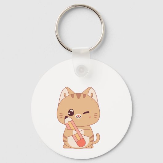 かわいい猫学生猫好きデザイン キーホルダー (正面)
