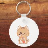 かわいい猫学生猫好きデザイン キーホルダー (正面)