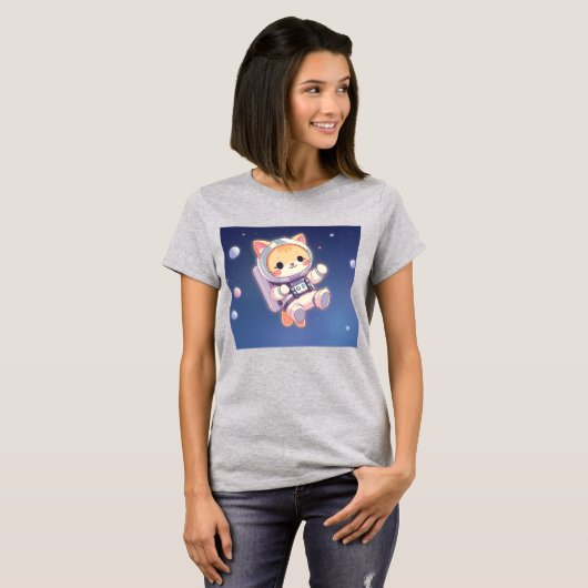 かわいい猫宇宙アニメスタイル Tシャツ (正面フル)