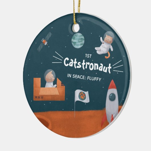 かわいい猫宇宙猫火星写真おもしろいクリスマス セラミックオーナメント (左)