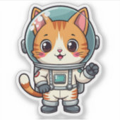 かわいい猫宇宙飛行士おもしろいかわいいアート シール (正面)