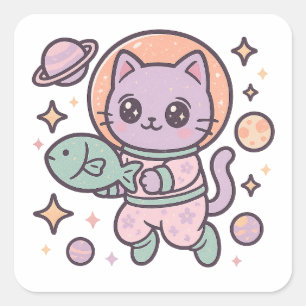 かわいい猫宇宙飛行士宇宙シール スクエアシール