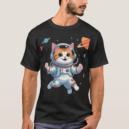 かわいい猫宇宙飛行士Tシャツ – かわいい宇宙子猫 Tシャツ (正面)