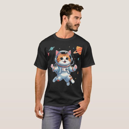 かわいい猫宇宙飛行士Tシャツ – かわいい宇宙子猫 Tシャツ (正面フル)